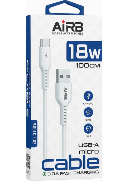 18W 3.0A Hızlı Şarj Usb-A To Micro Uyumlu Kablo 1 Metre – Dayanıklı ve Güvenli