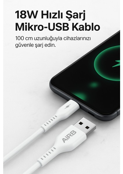 18W 3.0A Hızlı Şarj Usb-A To Micro Uyumlu Kablo 1 Metre – Dayanıklı ve Güvenli fiyatları
