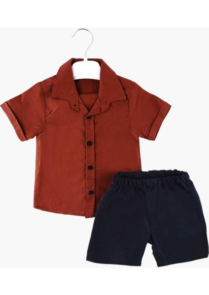 Erkek Çocuk Ince Yazlık Kısa Kollu Gömlek Saten Şortlu 2li Takım Bayramlık Takım/tam Kalıp