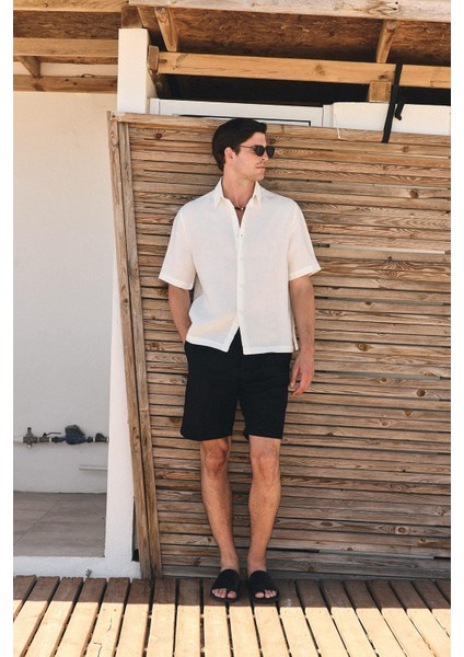 Beyaz 100% Keten Relaxed Erkek Gömlek fiyatları