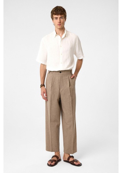 Beyaz 100% Keten Relaxed Erkek Gömlek indirimleri