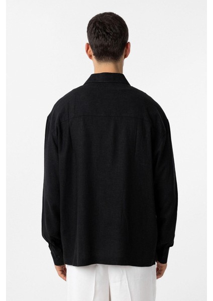 Siyah Keten Karışımlı Relax Fit Erkek Gömlek indirimleri