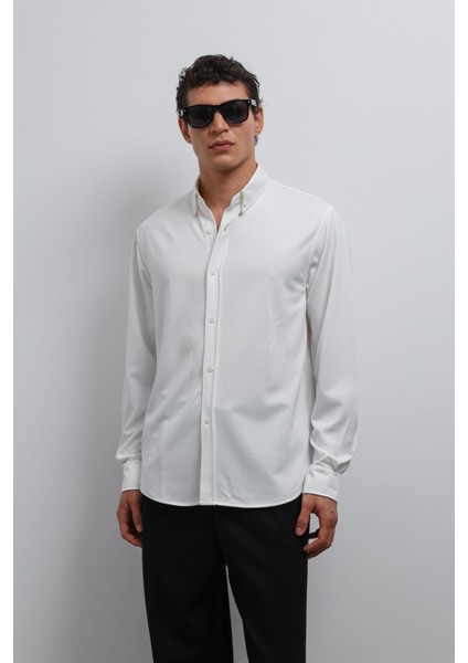 Beyaz Düğmeli Yaka Relax Fit Erkek Gömlek fiyatları