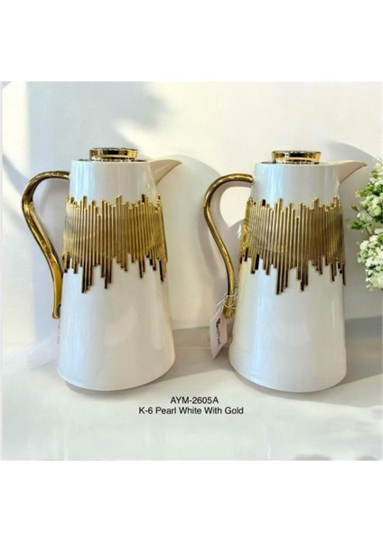 Decovien Ikili Cam Iç Termos Seti – Beyaz & Gold