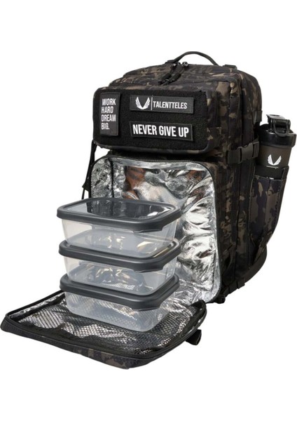 Camo Black 30L Termal Yemek Bölmeli Sırt Çantası