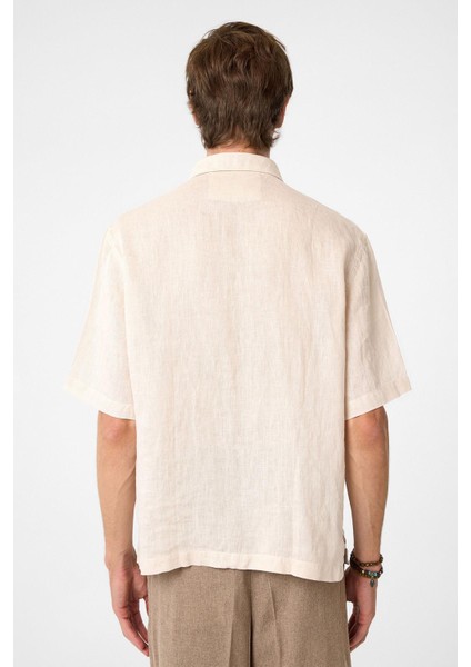 Bej 100% Keten Relaxed Erkek Gömlek fırsatları