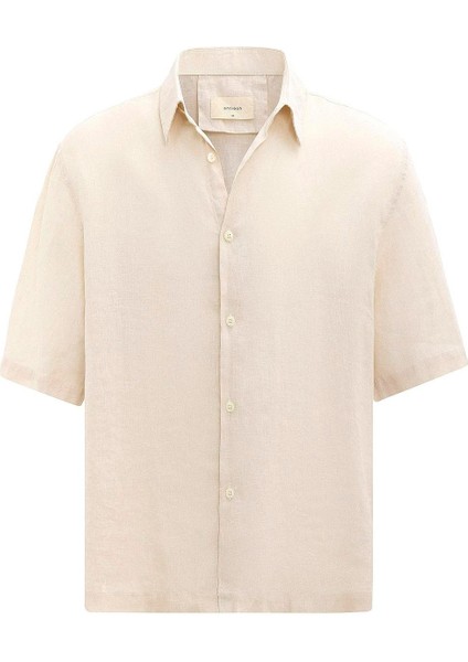 Bej 100% Keten Relaxed Erkek Gömlek indirimleri
