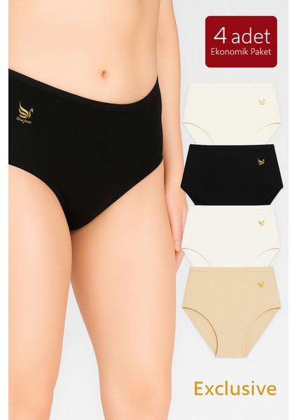 4'lü Paket Kadın Pamuklu Modal Bato Yüksek Bel Külot | Asorti K23922