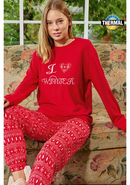 Kadın Termal Uzun Kol Pijama Takımı 30000 Kırmızı fiyatları
