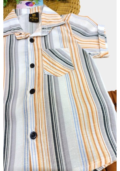 Erkek Çocuk Renkli Çizgili Yazlık Kısa Kollu Gömlek Saten Şortlu 2li Takım Bayramlık Takım/tam Kalıp fırsatları