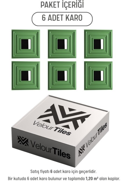 Yeşil 45X45 cm Dekoratif Duvar Paneli – 6’lı Set