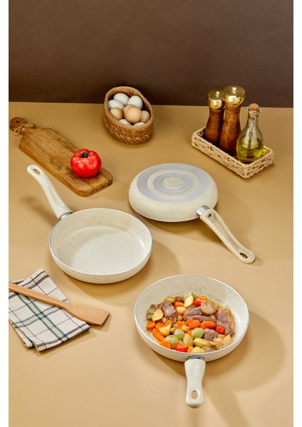 Classico Döküm Granit Tava 24 cm 1 Parça Krem Bakalit Sap