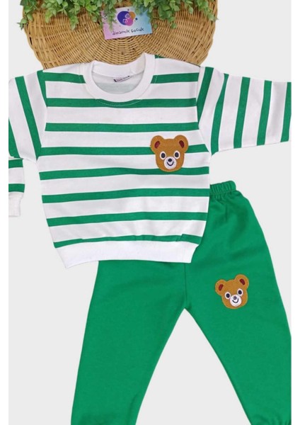 1-9 Yaş Çocuk Takım Ayıcıklı Nakışlı 2iplik Şardonlu Mevsimlik Alt Üst Ikili Unısex Yan Çizgili fiyatları