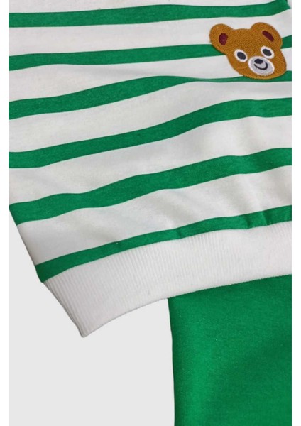 1-9 Yaş Çocuk Takım Ayıcıklı Nakışlı 2iplik Şardonlu Mevsimlik Alt Üst Ikili Unısex Yan Çizgili modelleri