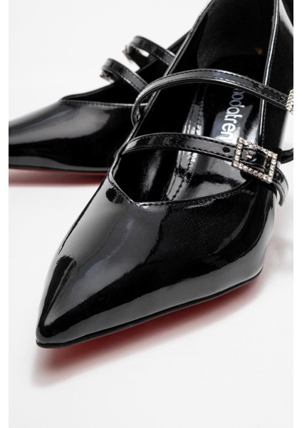 Kadın 2 Biyeli Topuklu Ayakkabı; Siyah Rugan modelleri