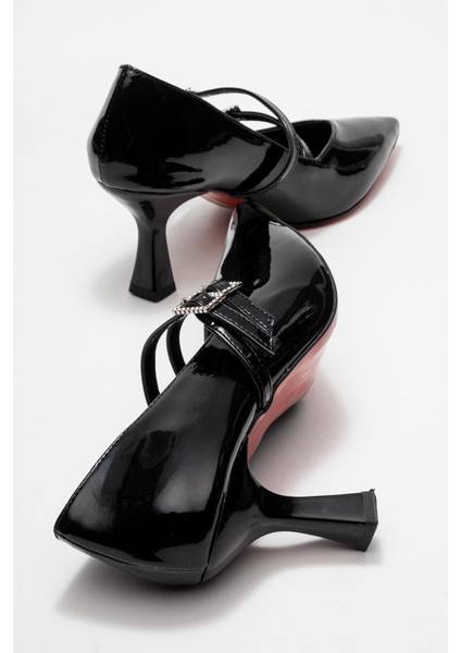 Kadın 2 Biyeli Topuklu Ayakkabı; Siyah Rugan fırsatları