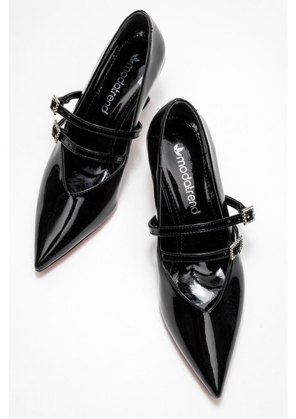 Kadın 2 Biyeli Topuklu Ayakkabı; Siyah Rugan indirimleri