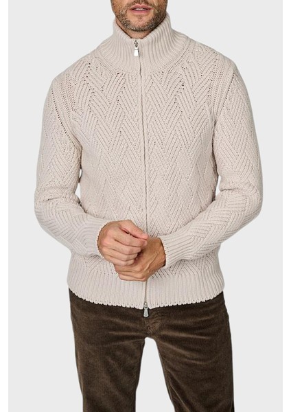 Yün ve Kaşmir Karışımlı Regular Fit Dik Yaka Fermuarlı Hırka Erkek Hırka 10155 19654 113