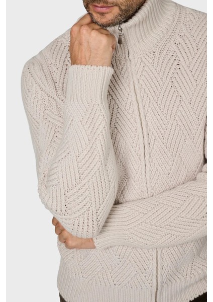 Yün ve Kaşmir Karışımlı Regular Fit Dik Yaka Fermuarlı Hırka Erkek Hırka 10155 19654 113