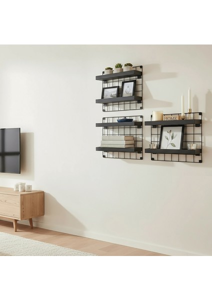 3'lü 33X33 Dekoratif Hasır Tel Duvar Paneli 6 Raflı Siyah indirimleri