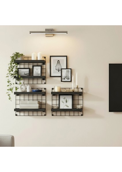 3'lü 33X33 Dekoratif Hasır Tel Duvar Paneli 6 Raflı Siyah