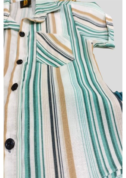 Erkek Çocuk Renkli Çizgili Yazlık Kısa Kollu Gömlek Saten Şortlu 2li Takım Bayramlık Takım fırsatları