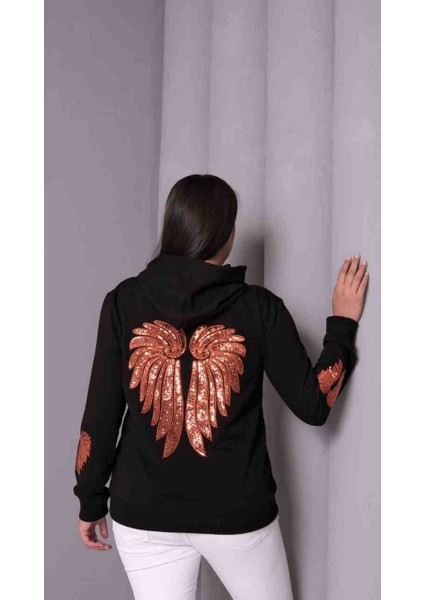 Pullu Melek Kanadı Işlemeli Sweatshirt