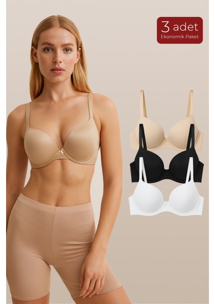 Kadın Basic B Kap Destekli Sütyen 3'lü Paket – Rahat & Şık Iç Giyim | Asorti 001