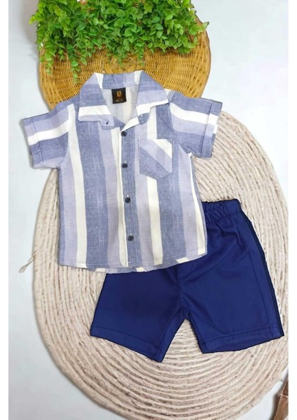 Erkek Çocuk Renkli Yazlık Kısa Kollu Gömlek Saten Şortlu 2li Takım Bayramlık Takım/tam Kalıp