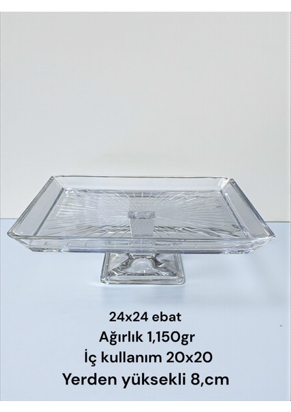 Ayaklı Cam Sunum Servis Tabağı Kare Şık Kek Pasta Sunum Tabak 24X24 fiyatları