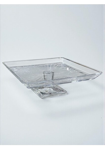 Ayaklı Cam Sunum Servis Tabağı Kare Şık Kek Pasta Sunum Tabak 24X24 modelleri