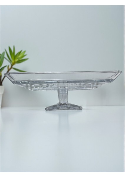 Ayaklı Cam Sunum Servis Tabağı Kare Şık Kek Pasta Sunum Tabak 24X24 fırsatları