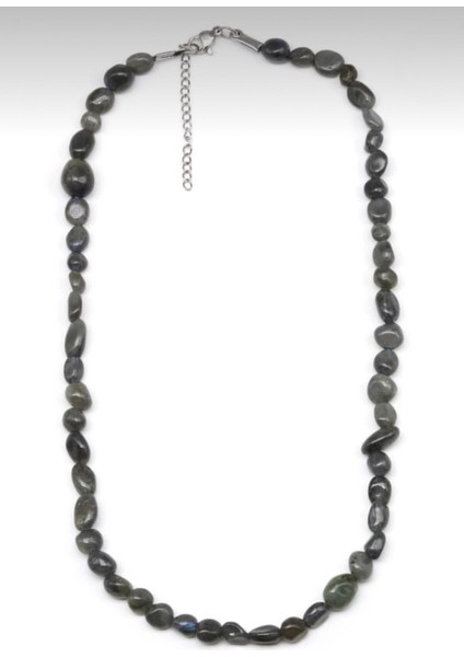 Labradorit Taşı Mercimek Kesim Kararmaz Çelik Aparatlı Kolye 45 cm