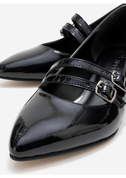 Kadın 2 Biyeli Topuklu Ayakkabı; Siyah Rugan modelleri