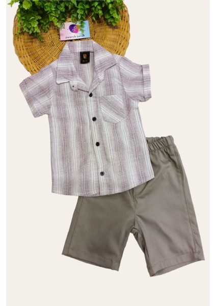 Erkek Çocuk Ince Yazlık Kısa Kollu Gömlek Saten Şortlu 2li Takım Bayramlık Takım/tam Kalıp