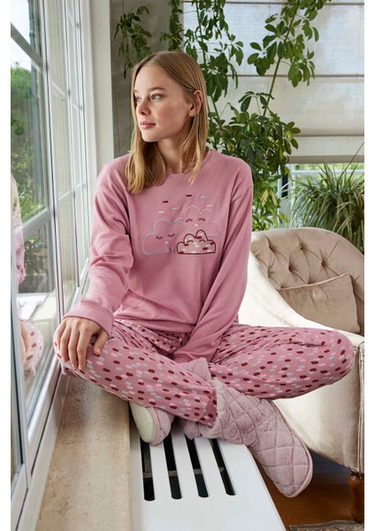 Kadın Termal Uzun Kol Pijama Takımı 30021 Pembe