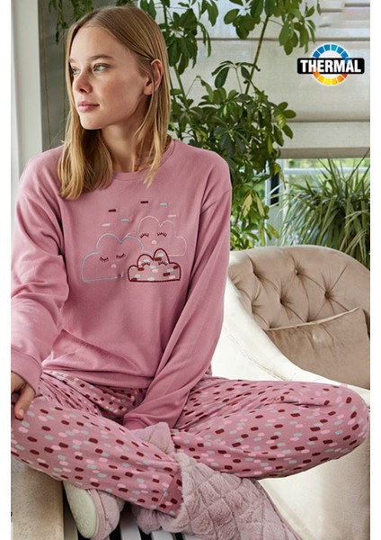 Kadın Termal Uzun Kol Pijama Takımı 30021 Pembe fiyatları
