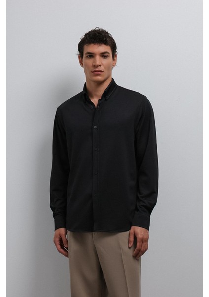 Siyah Relax Fit Erkek Gömlek