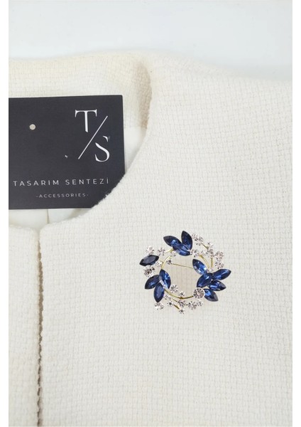 Broş Metal Rozet Mavi Taşlı Yuvarlak Çelenk Yaka Kıyafet Şapka Takı Aksesuar Hediye fırsatları