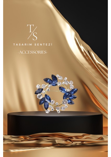 Broş Metal Rozet Mavi Taşlı Yuvarlak Çelenk Yaka Kıyafet Şapka Takı Aksesuar Hediye indirimleri