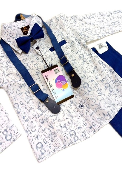 Erkek Çocuk Uzun Kollu Desenli Gömlekli Papyonlu Askılı Pantolonlu 4lü Takım modelleri