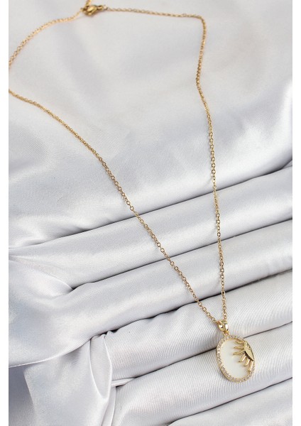 316L Çelik Zirkon Taşlı Yarım Güneş Model Gold Renk Kadın Kolye - TJ-BKO10343 fiyatları