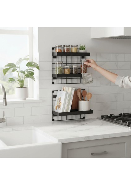 2'li 33X33 Dekoratif Hasır Tel Duvar Paneli 4 Raflı Siyah modelleri