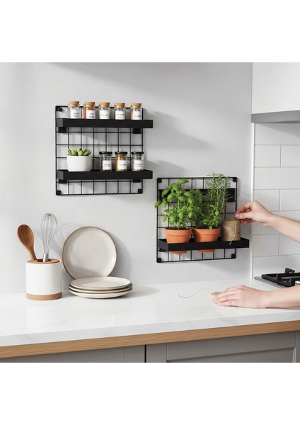 2'li 33X33 Dekoratif Hasır Tel Duvar Paneli 4 Raflı Siyah fırsatları