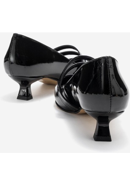 Kadın 2 Biyeli Topuklu Ayakkabı; Siyah Rugan fırsatları