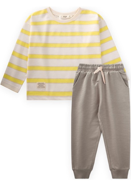 Çizgili Uzun Kollu T-Shırt Takım 2-12 Yaş Bej Sarı Çizgili