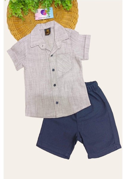 Erkek Çocuk Ince Yazlık Kısa Kollu Gömlek Saten Şortlu 2li Takım Bayramlık Takım/tam Kalıp