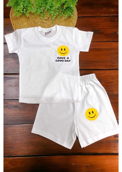 Unısex Çocuk Gülenyüz Baskılı Alt Üst 2li Takım Yazlık Ince