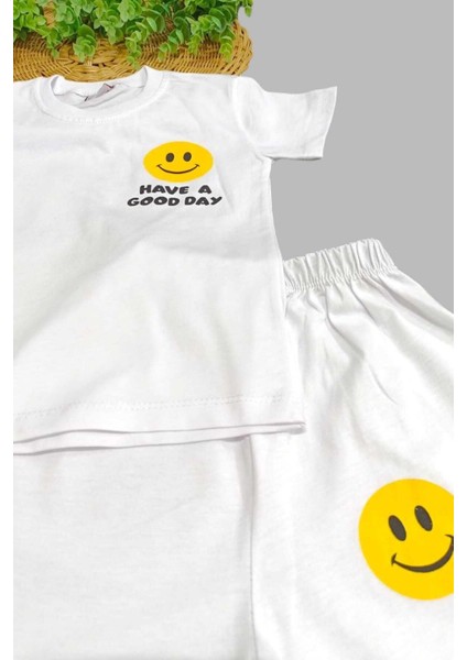 Unısex Çocuk Gülenyüz Baskılı Alt Üst 2li Takım Yazlık Ince modelleri