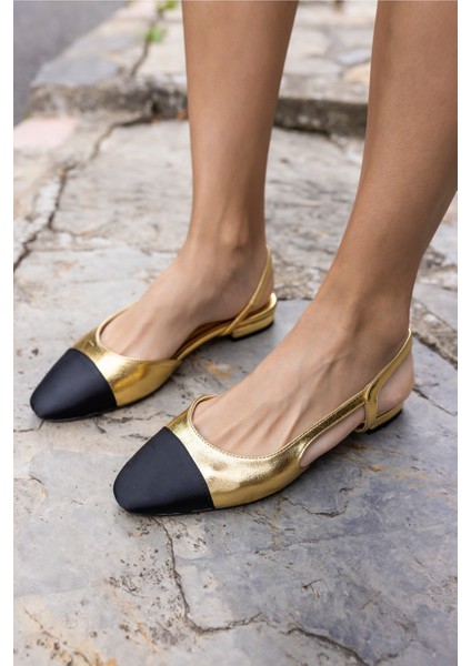 Sasha Kadın Altın Siyah Garnılı Babet